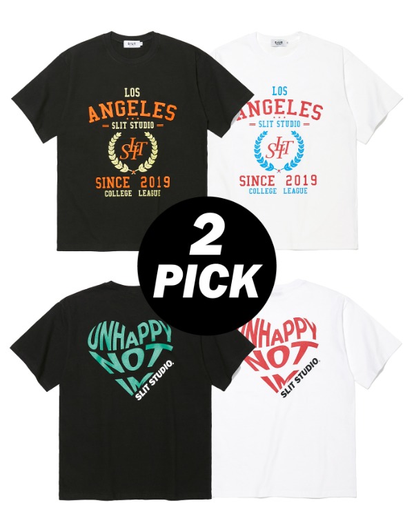 [2PACK] 1+1 L.A ARCH logo &amp; HEART 그래픽 티셔츠 SET
